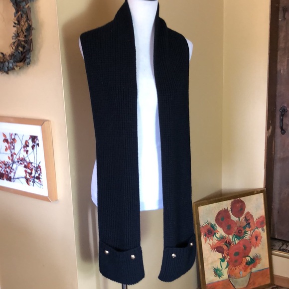 MICHAEL KORS 78”L x 6.5”W Long Woven Scarf Gold Logo Hardware Pockets - Picture 3 of 16